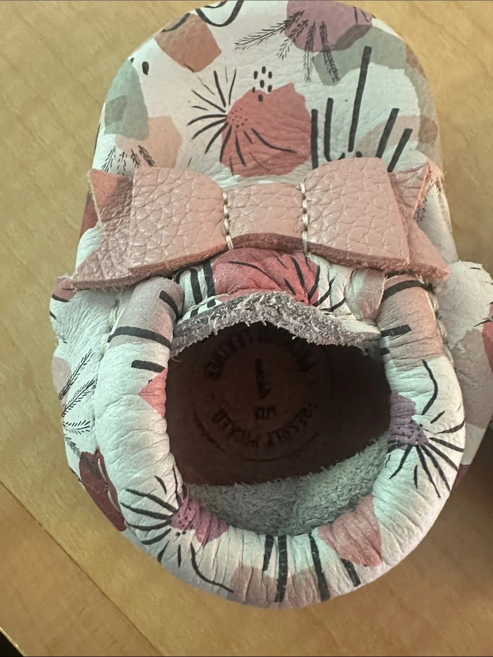 Freshly Picked Pink Floral Baby Moccasins with Bow size 1